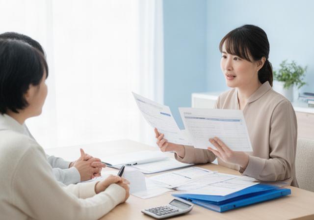 栗東市の明るい相談室で家計資料を手にご家庭の相談に向き合うファイナンシャルプランナー